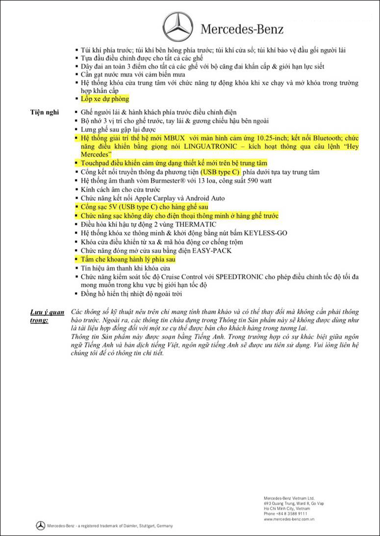 Bảng thông số kỹ thuật Mercedes GLC 300 4MATIC 2020 phiên bản nâng cấp tại MercedesVN