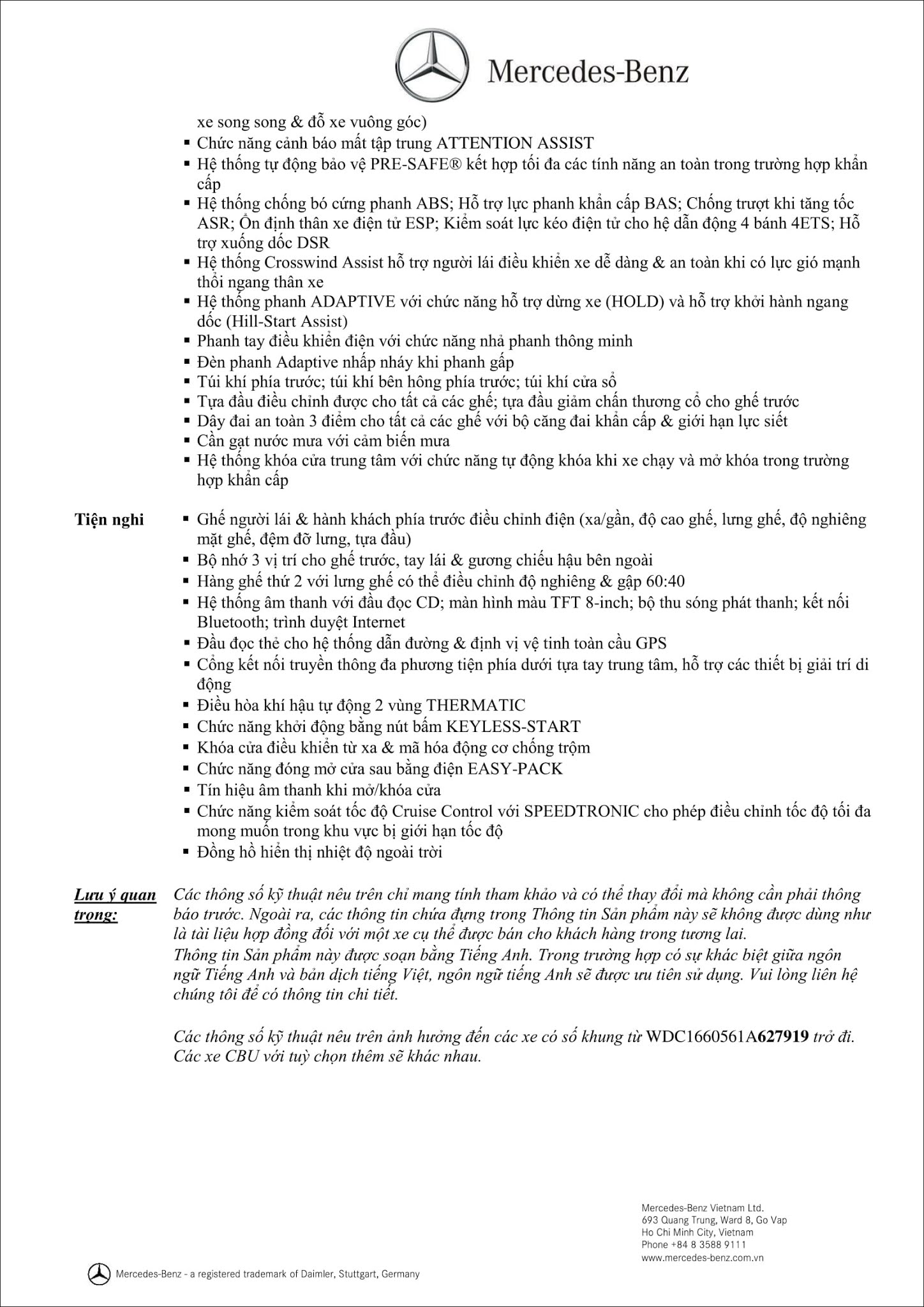 Bảng thông số kỹ thuật Mercedes GLE 400 4MATIC 2019 tại MercedesVN