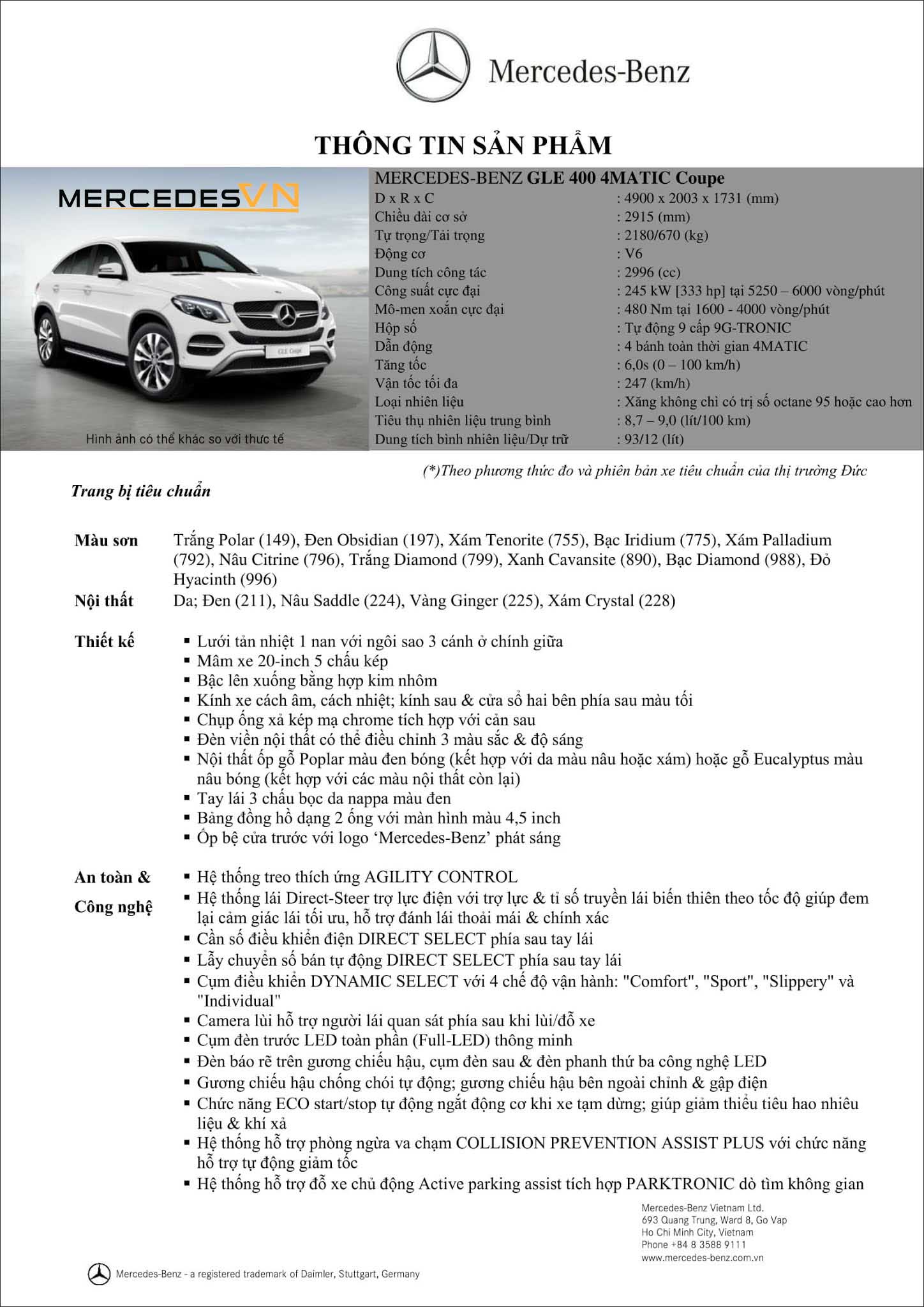 Bảng thông số kỹ thuật Mercedes GLE 400 4MATIC Coupe 2019 tại MercedesVN