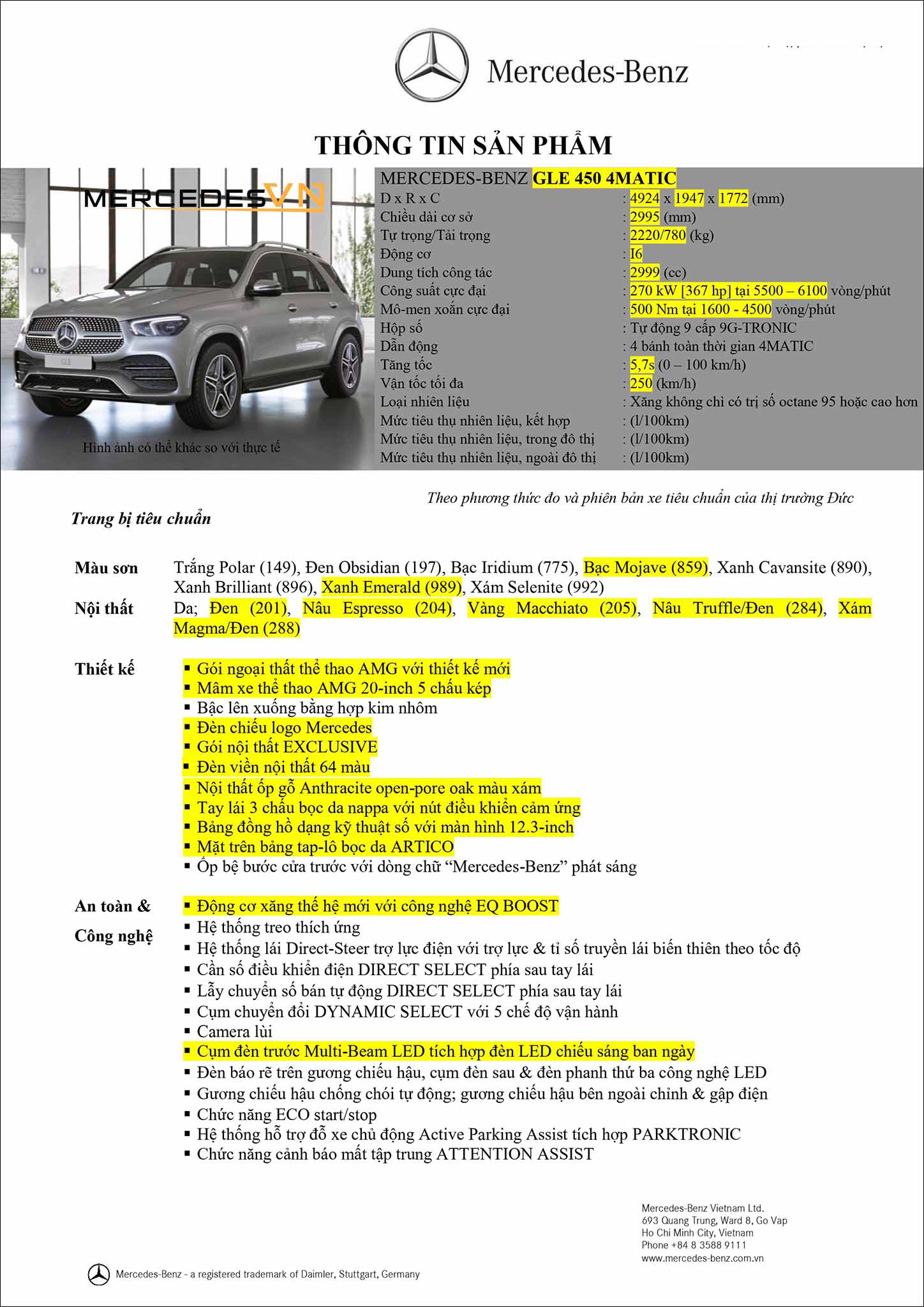 Bảng thông số kỹ thuật Mercedes GLE 450 4MATIC 2019 hoàn toàn mới tại MercedesVN