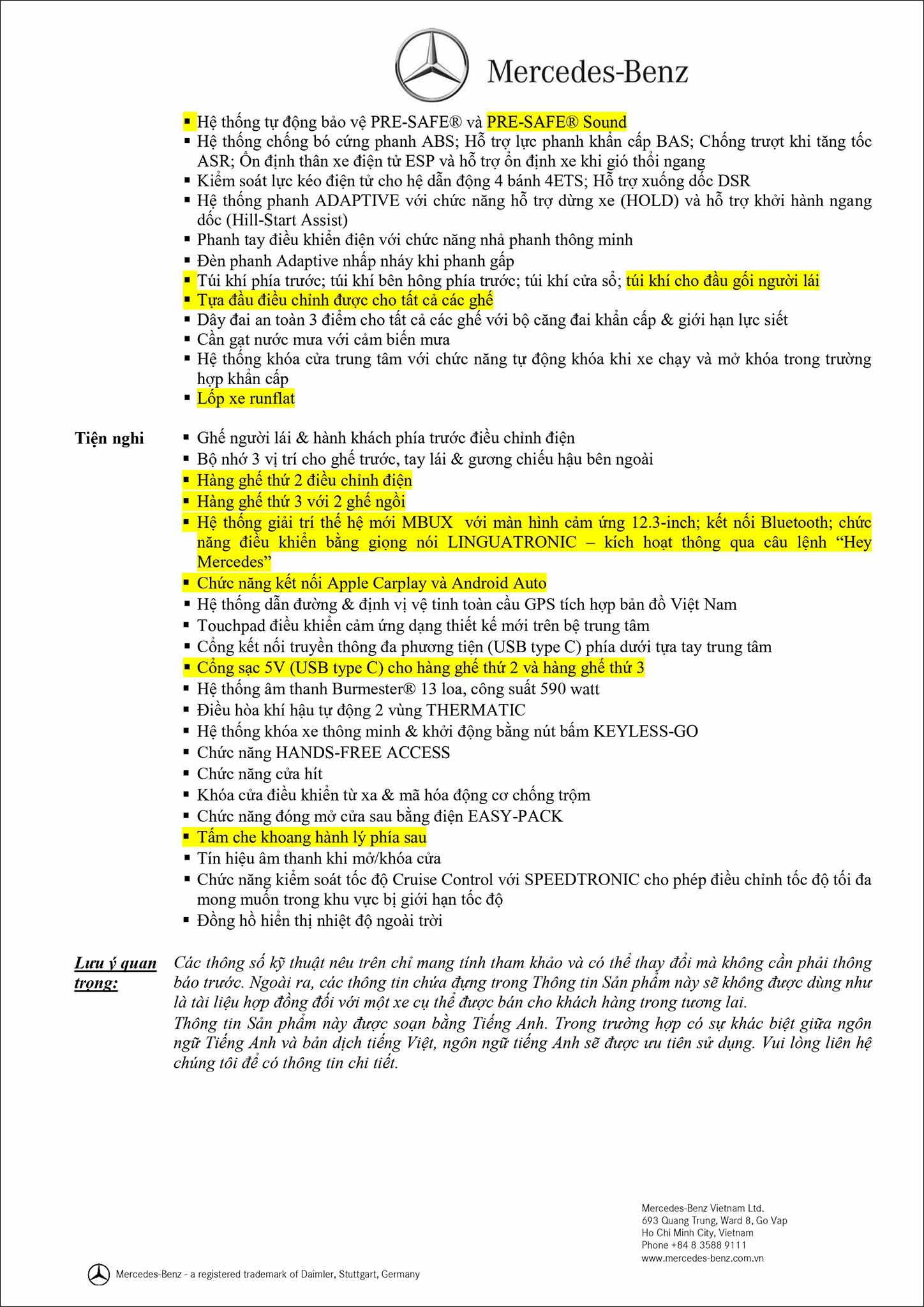 Bảng thông số kỹ thuật Mercedes GLE 450 4MATIC 2019 hoàn toàn mới tại MercedesVN