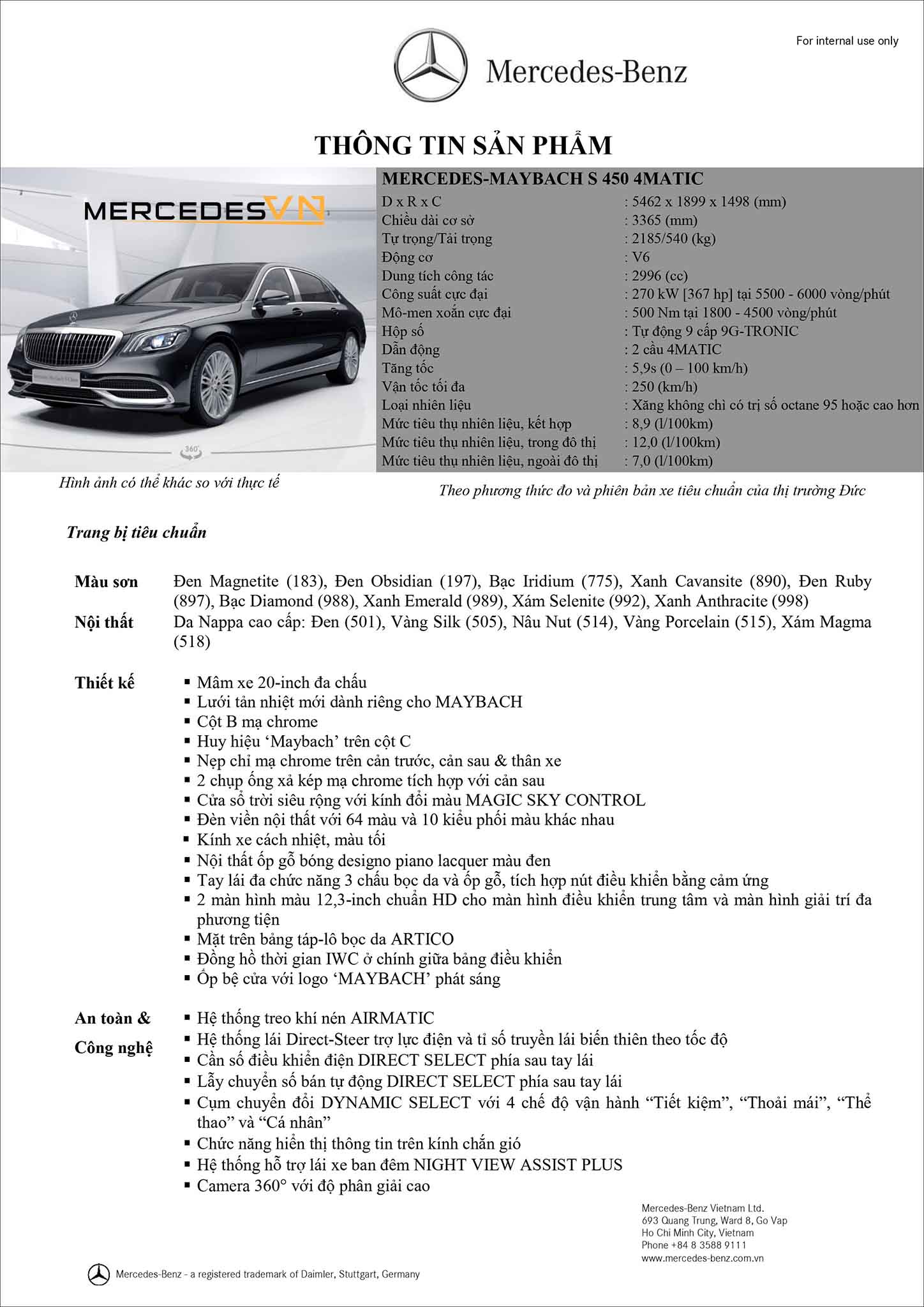 Bảng thông số kỹ thuật Mercedes Maybach S450 4MATIC 2019 nâng cấp Lưới tản nhiệt tại MercedesVN