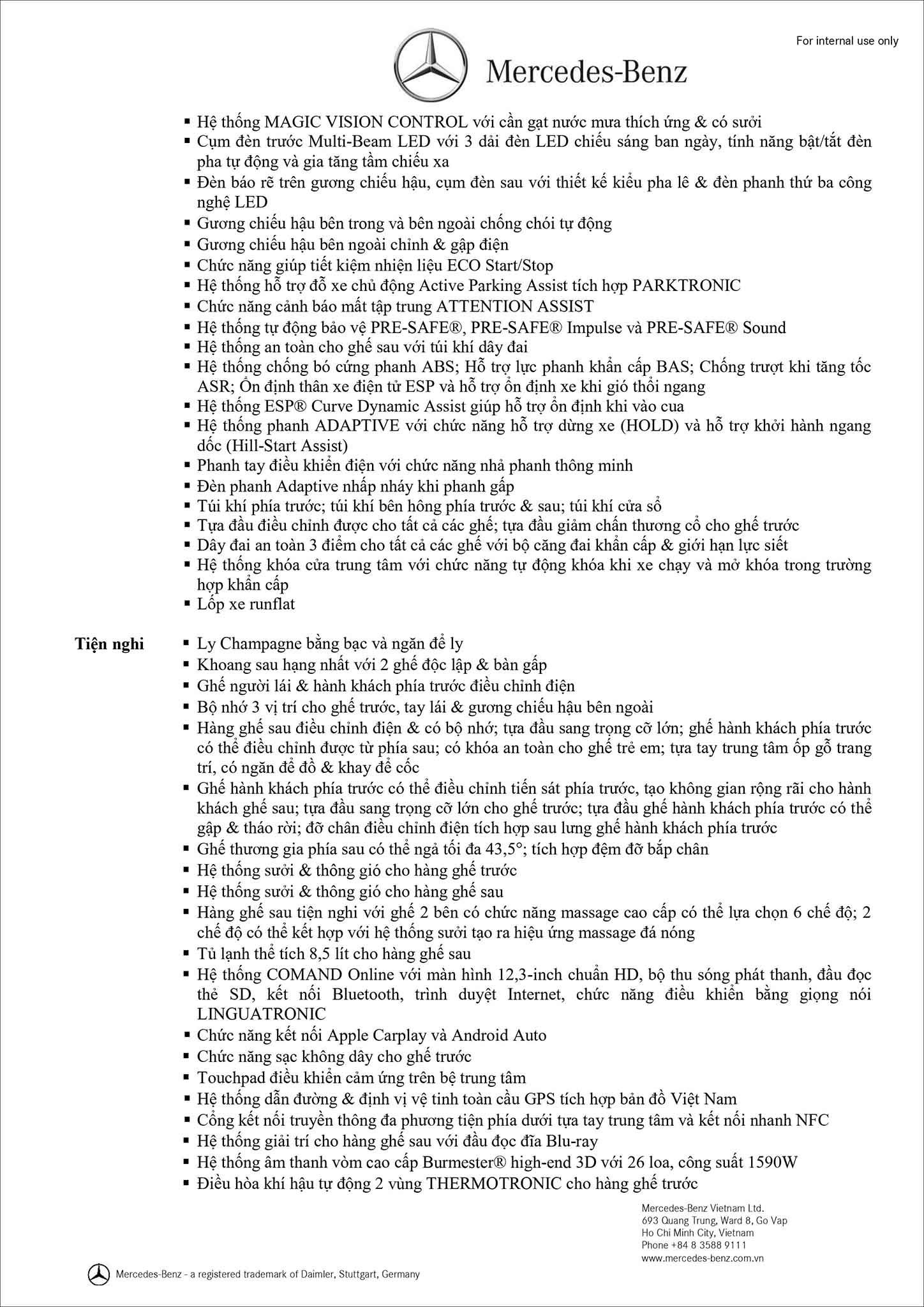 Bảng thông số kỹ thuật Mercedes Maybach S450 4MATIC 2019 nâng cấp Lưới tản nhiệt tại MercedesVN