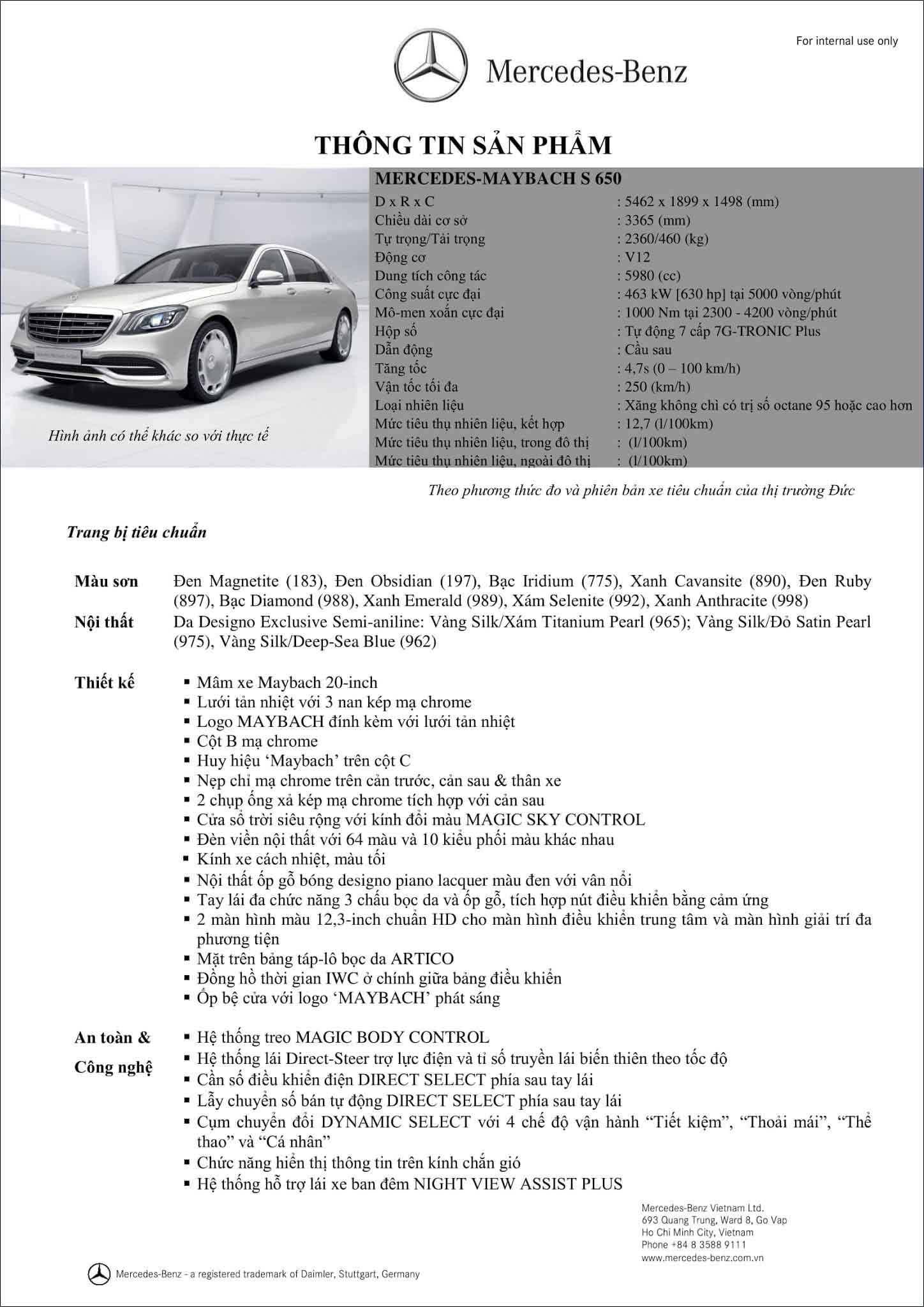 Bảng thông số kỹ thuật Mercedes Maybach S650 2019 tại MercedesVN