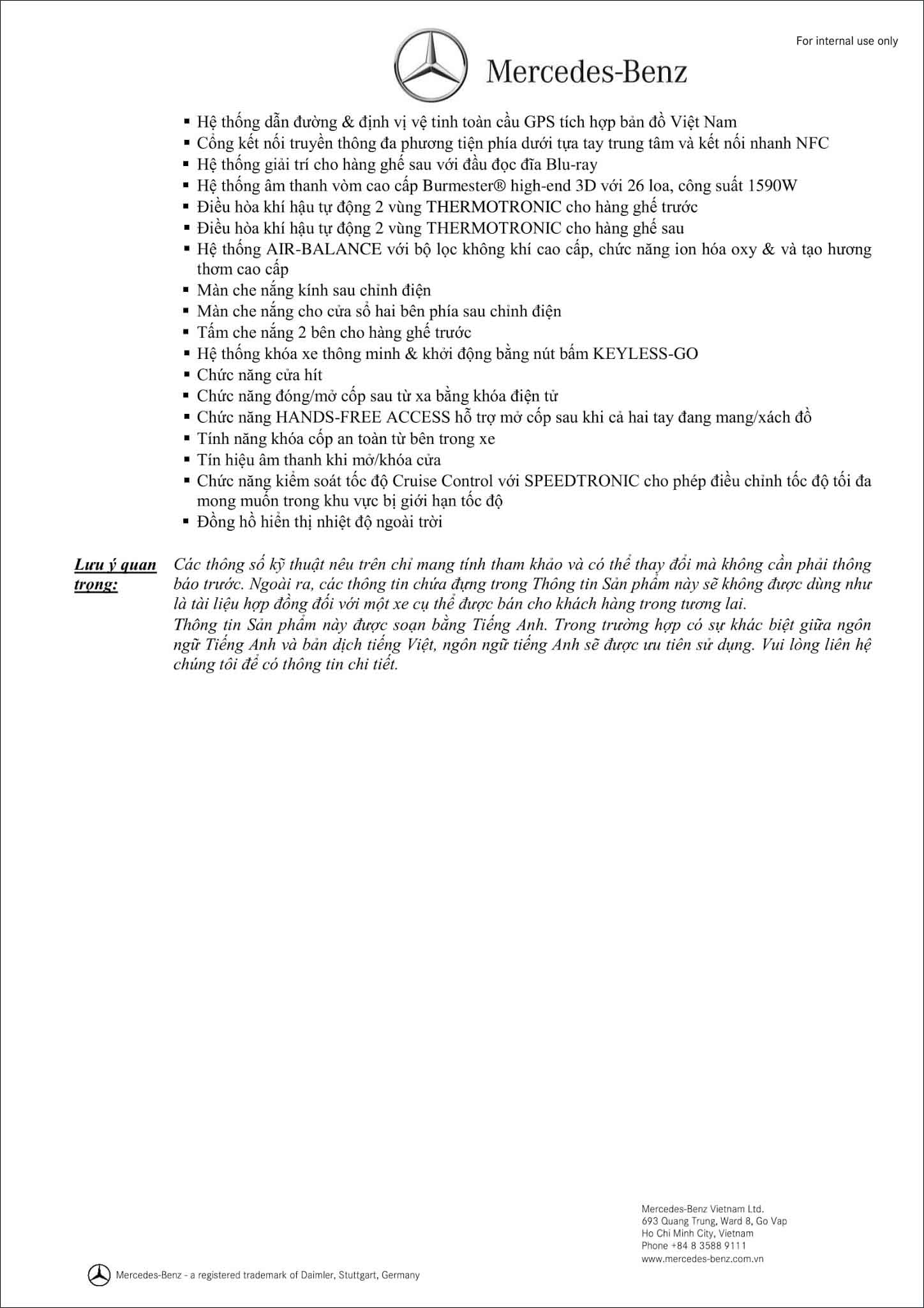 Bảng thông số kỹ thuật Mercedes Maybach S650 2019 tại MercedesVN