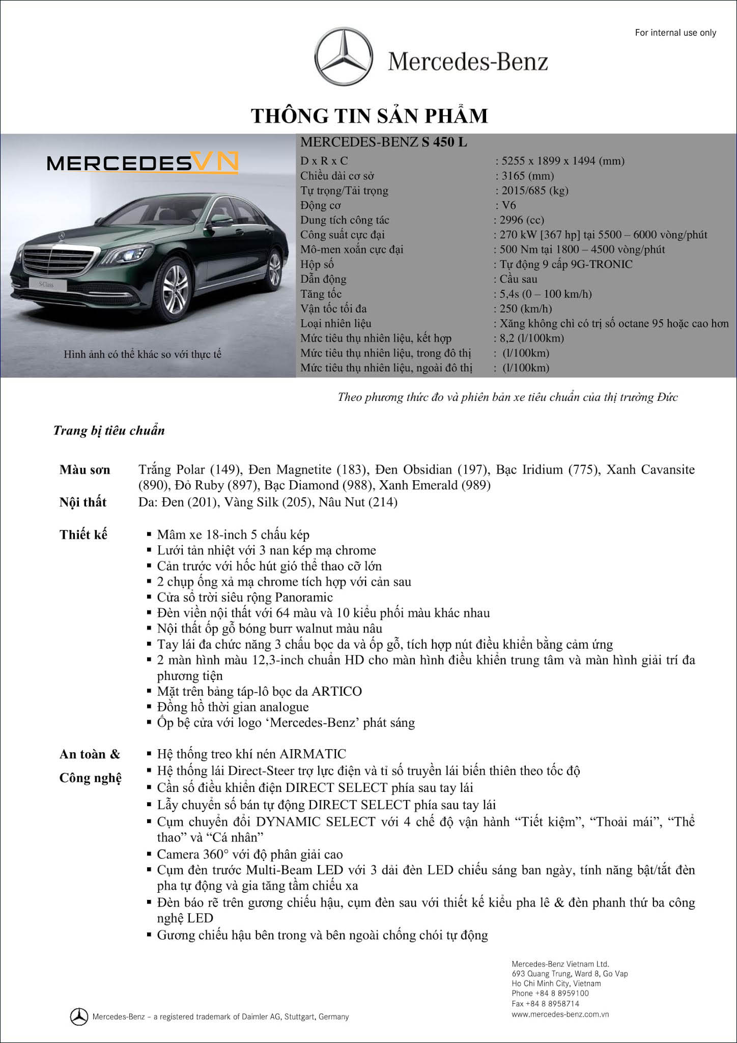 Bảng thông số kỹ thuật Mercedes S450 L 2019 tại MercedesVN