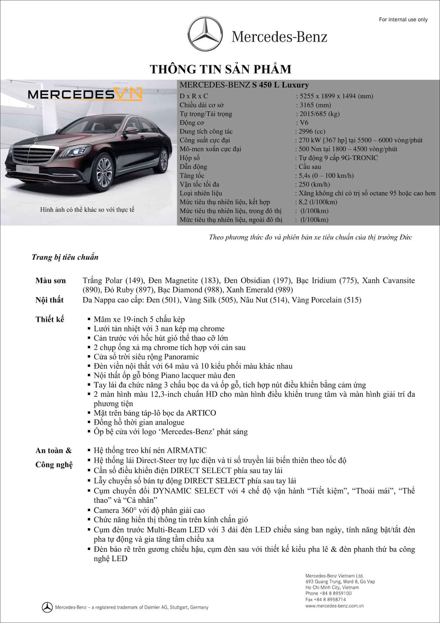 Bảng thông số kỹ thuật Mercedes S450 Luxury 2019 tại MercedesVN