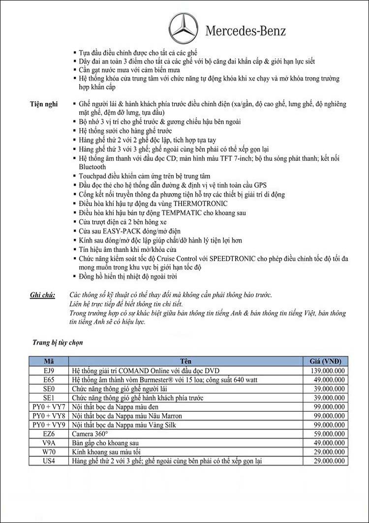 Bảng thông số kỹ thuật Mercedes V220 d Avantgarde 2019 tại MercedesVN