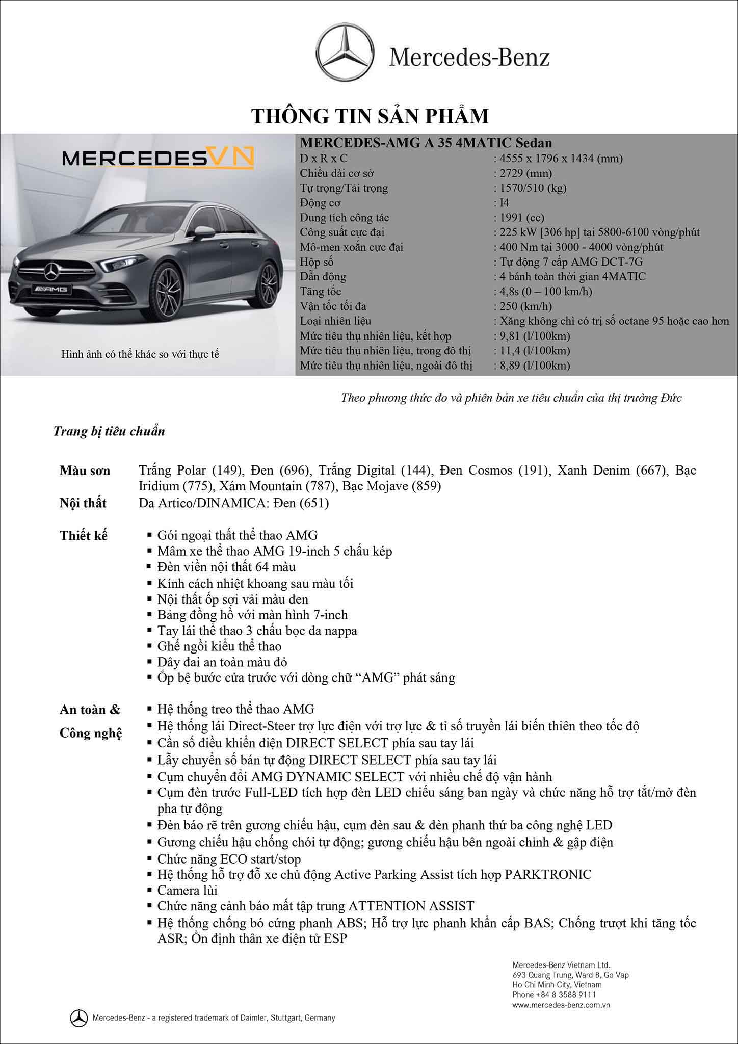 Bảng thông số kỹ thuật Mercedes AMG A35 4MATIC Sedan 2020 mới ra mắt